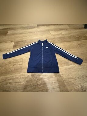 adidas Navy and White Zip-Up Track Jacket